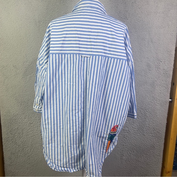 Maeve Parrot Button Down Shirt Womens XS / S Blue White Striped Sequin Oversized - Picture 3 of 9